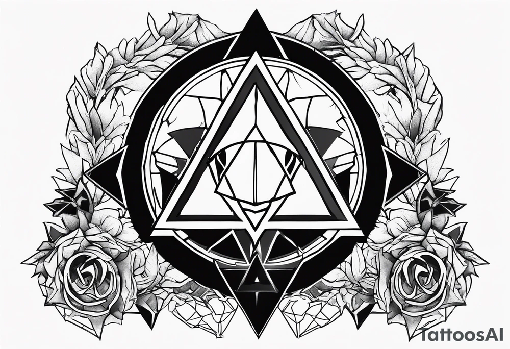 generate a tattoo design combining the dragon age inquisitor logo, the triforce from the zelda series and inclusion from the halo game series tattoo idea