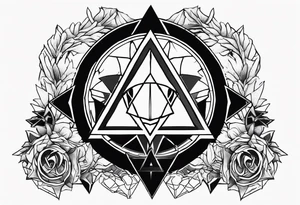 generate a tattoo design combining the dragon age inquisitor logo, the triforce from the zelda series and inclusion from the halo game series tattoo idea