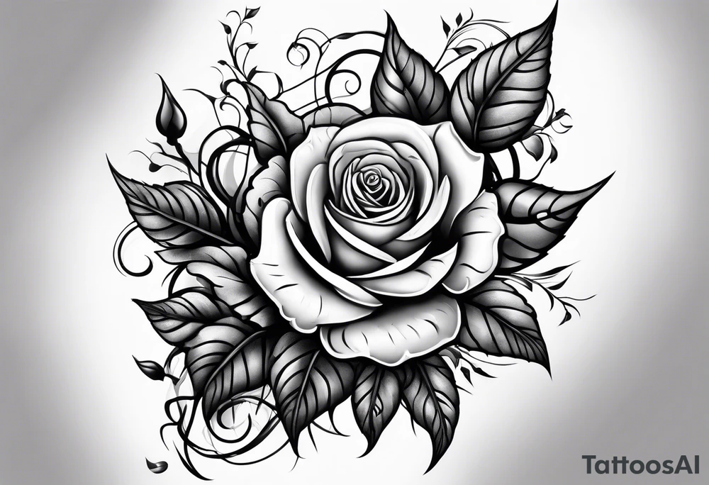 biomechanical arm sleeve with vines and a couple of roses tattoo idea
