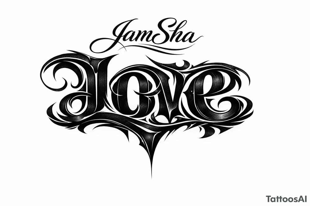 Love and hate combine to be one word read upright to spell love and upside down to spell hate under the word JamSha. Can u make the love hate one word. Can we add color tattoo idea