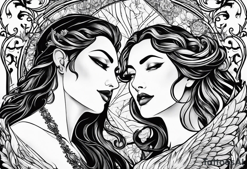 Hades and persephone with blue shadowns tattoo idea