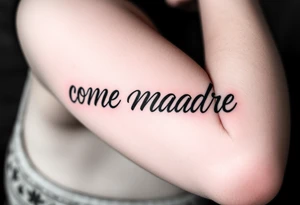 i want the phrase “ come madre” in script writing on a female on the inside of her left arm where the elbow crease is tattoo idea