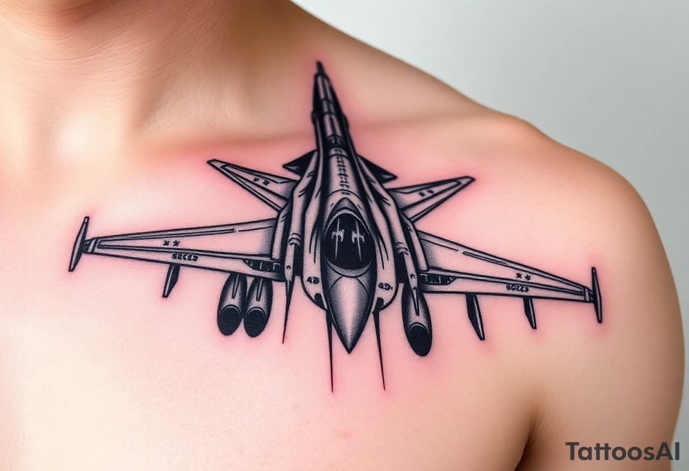 i want a fighter jet tattoo, give me something that looks a bit technical and a medium size tattoo idea