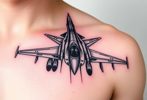 i want a fighter jet tattoo, give me something that looks a bit technical and a medium size tattoo idea