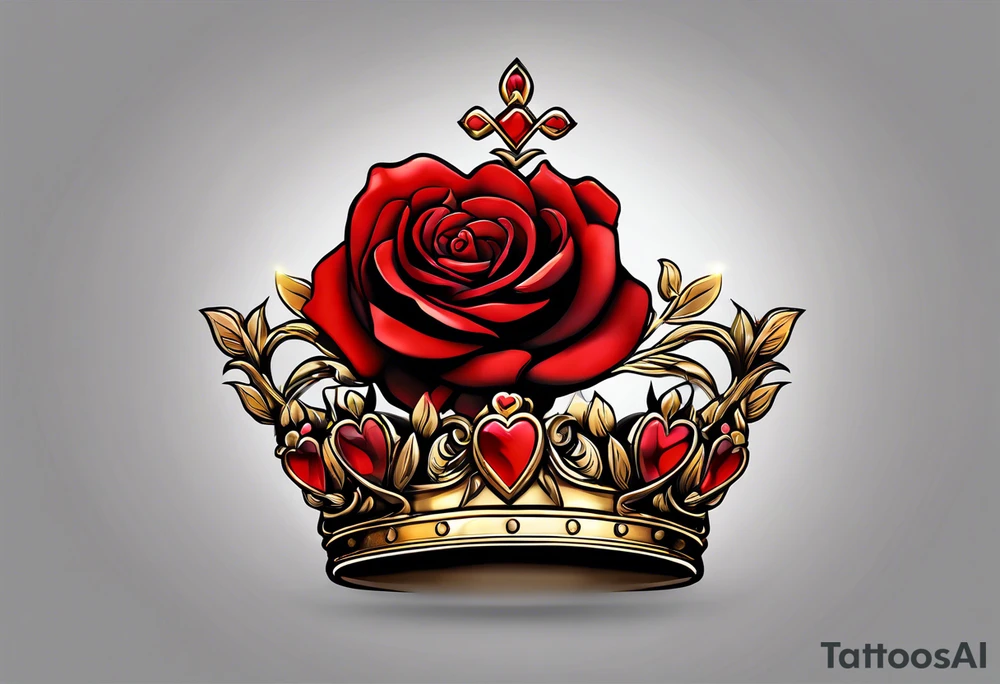 the red rose queen's golden crown with a heart tattoo idea