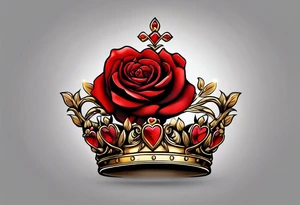 the red rose queen's golden crown with a heart tattoo idea