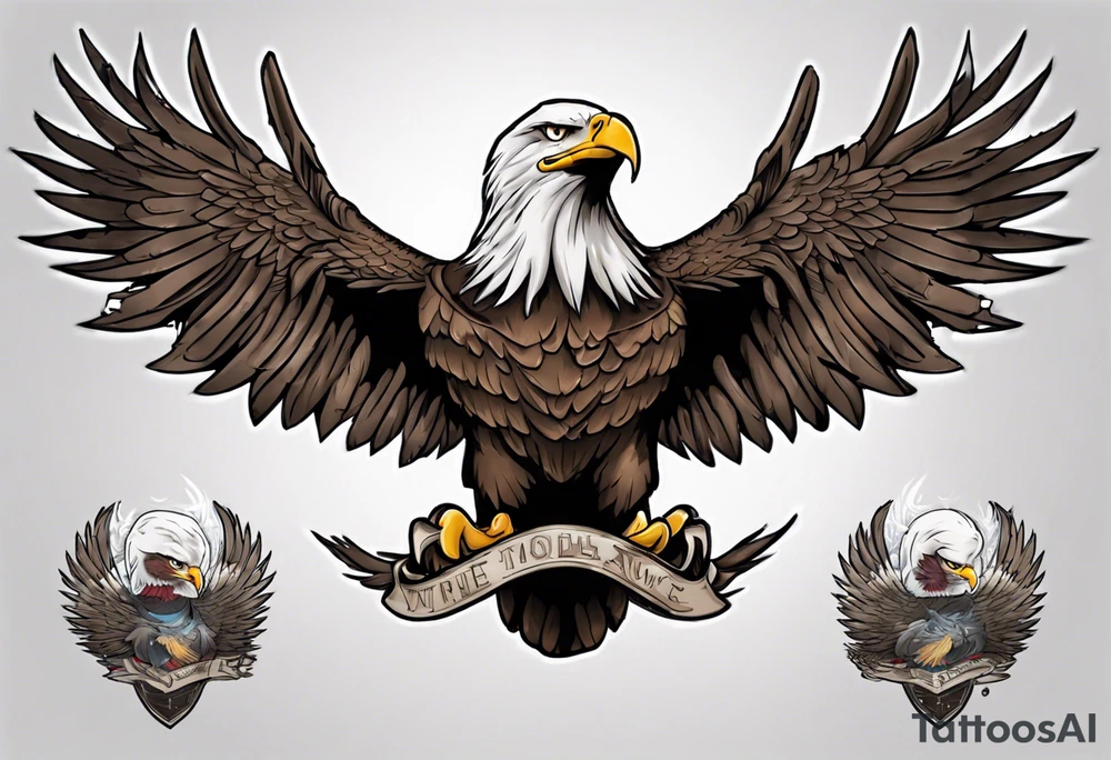 Tribute to Father representing a bald eagle with wings spread with mountain scene in the background tattoo idea
