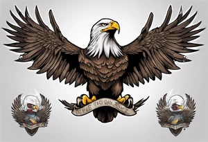 Tribute to Father representing a bald eagle with wings spread with mountain scene in the background tattoo idea