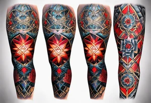 Daniel Silva Knee tattoo with tints of red and sacred geometry tattoo idea