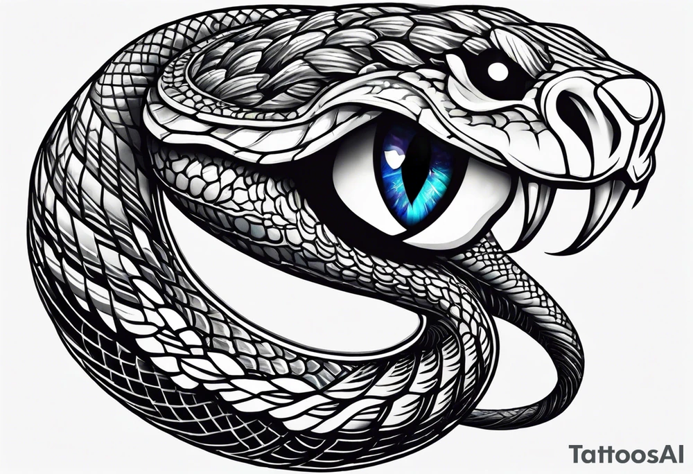 Snake with an evil eye in its mouth tattoo idea