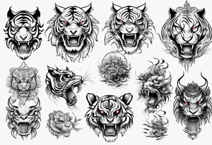 Ancient mythical tiger like creature on a sleeve tattoo idea