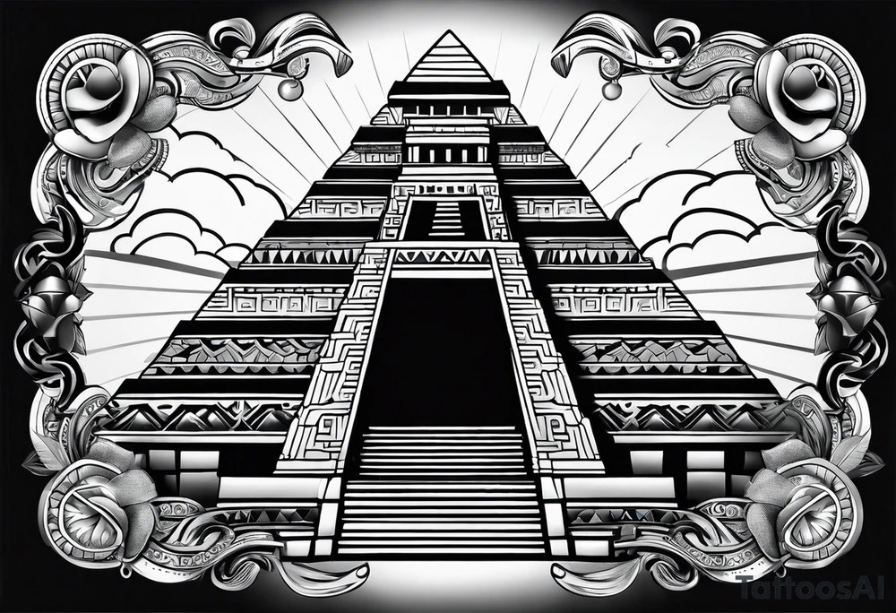 Aztec princess, mayan pyramid ollin symbol tattoo idea