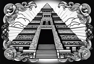 Aztec princess, mayan pyramid ollin symbol tattoo idea
