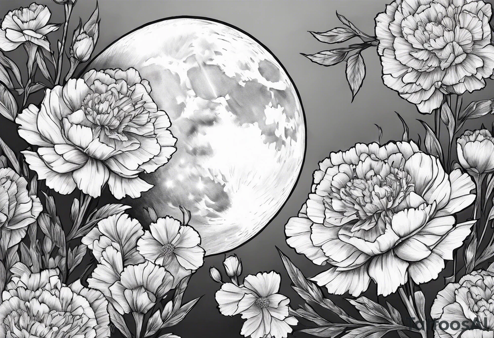 moon carnations tattoo idea