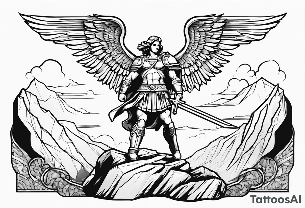 simple st michael the archangel stepping on a rock tattoo idea