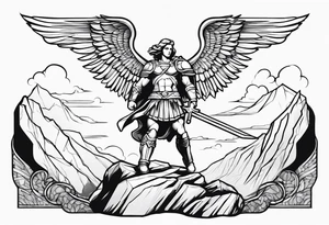 simple st michael the archangel stepping on a rock tattoo idea