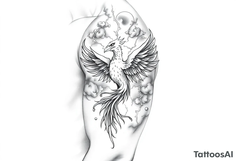 There should be clouds, and within the clouds, a phoenix surrounded by lightning.” tattoo idea