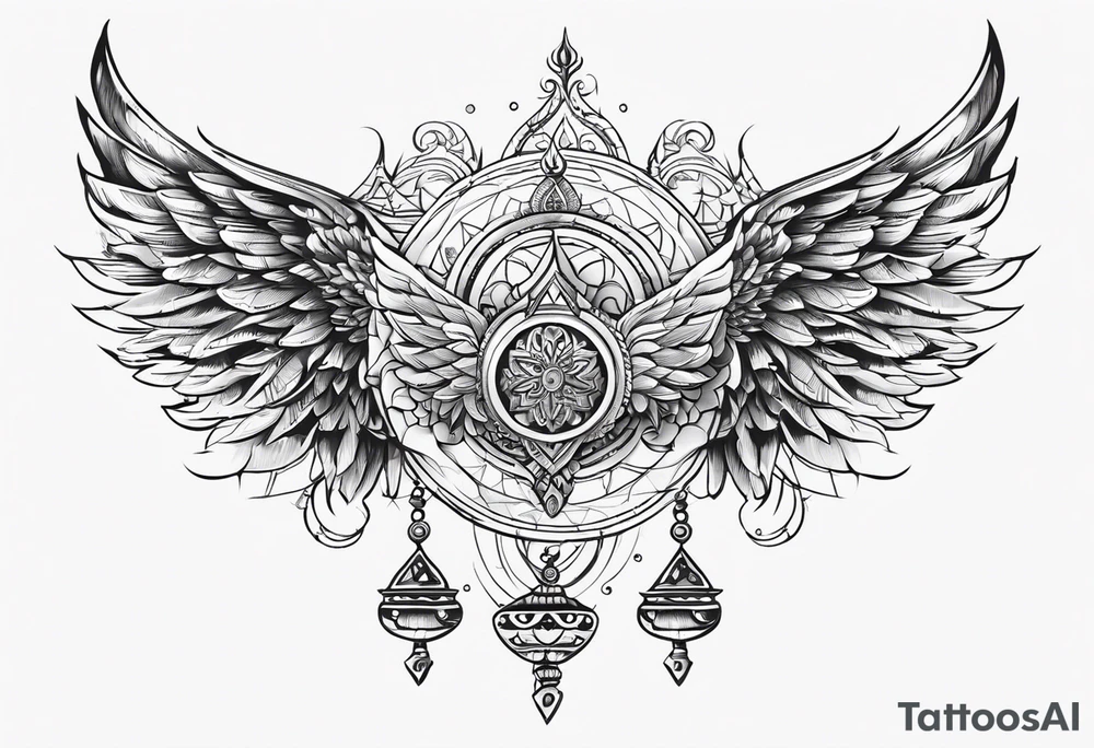 back tatoo with trishul and wings tattoo idea