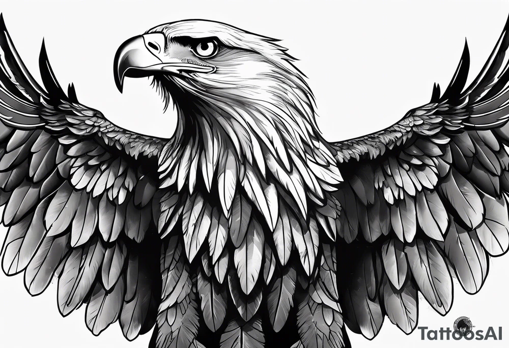 Front view black and white realistic eagle flying tattoo idea