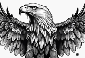 Front view black and white realistic eagle flying tattoo idea