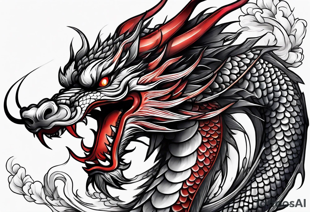 japanese dragon with red highlights tattoo idea