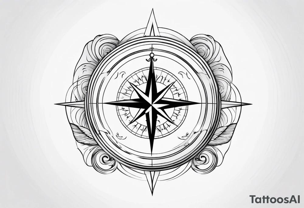 Compass with wAVES AND BIRDS on mid back female tattoo idea