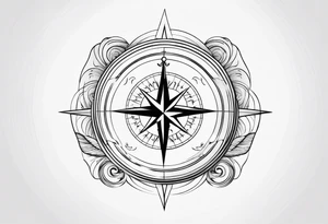 Compass with wAVES AND BIRDS on mid back female tattoo idea