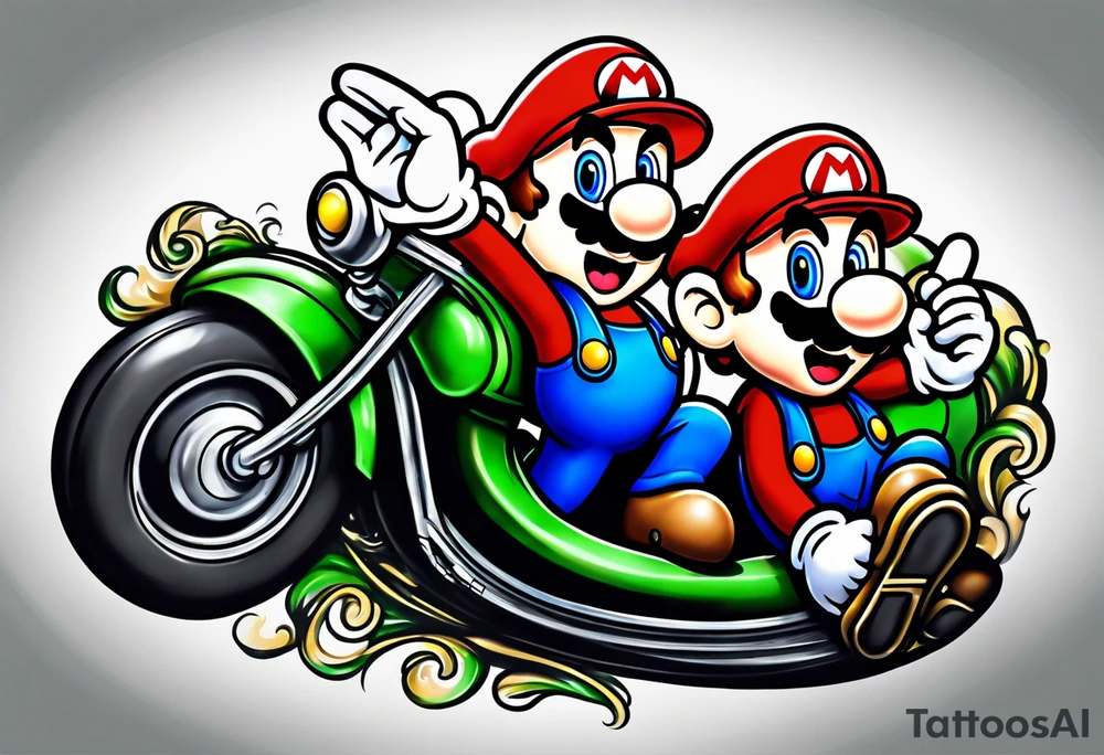 Mario and Luigi getting sucked down a tube tattoo idea