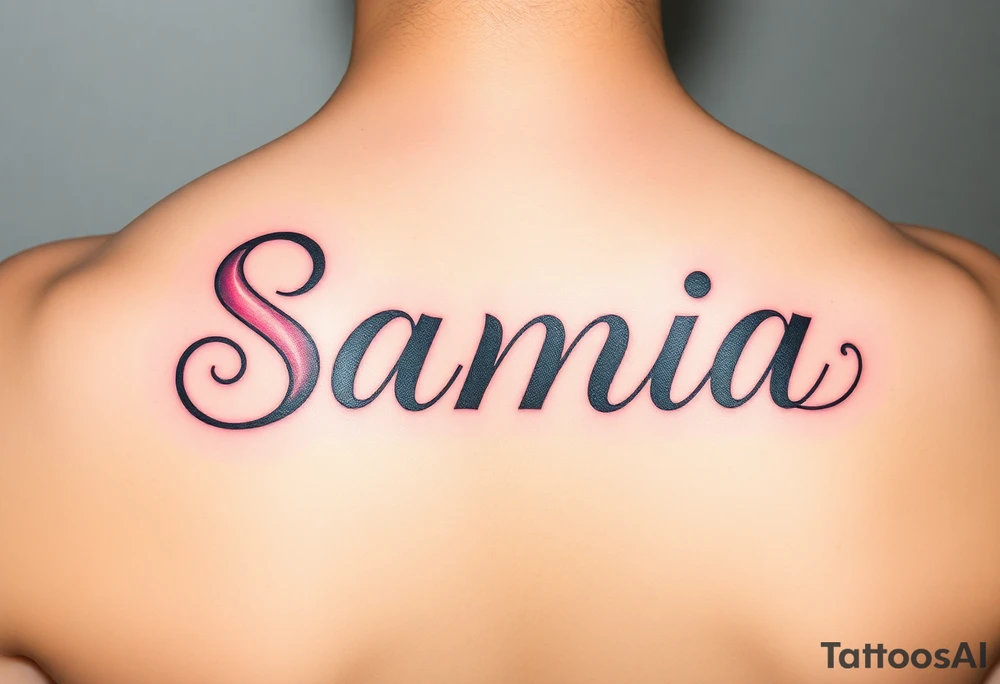 The name Samia. With a breast cancer (in pink) ribbon flowing off the a. tattoo idea