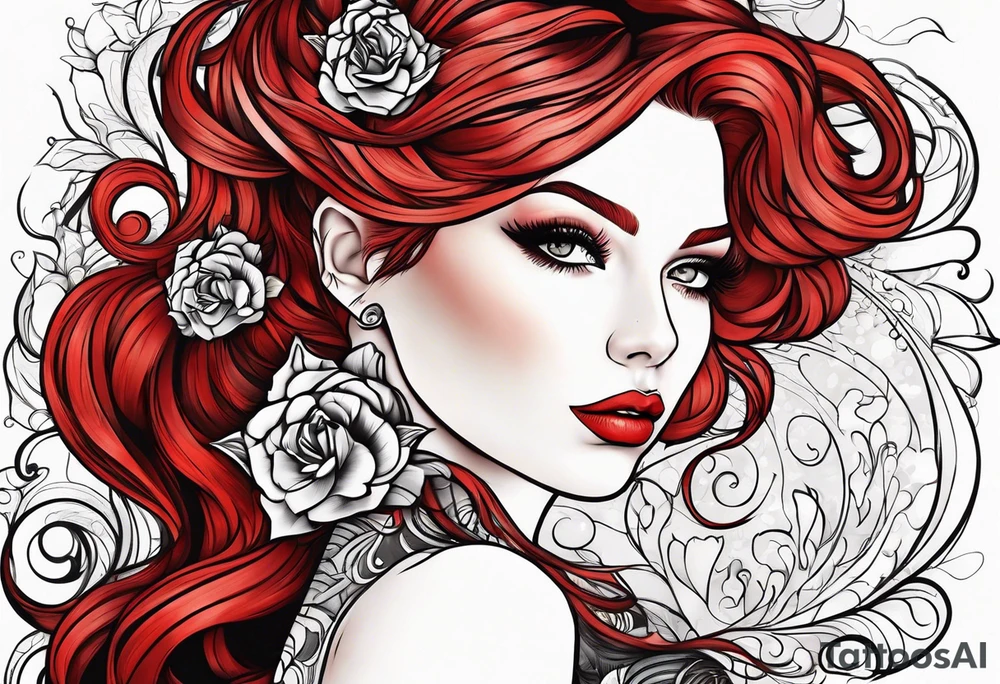 Red haired woman with black haired man tattoo idea