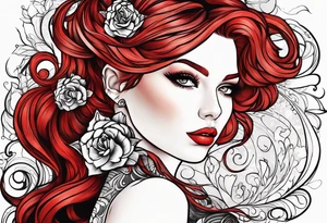 Red haired woman with black haired man tattoo idea