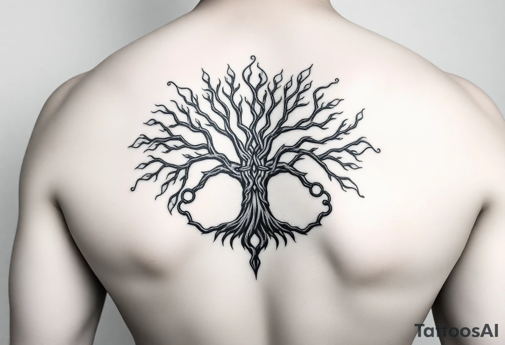 yggadrisl tree of life with circle tattoo idea