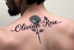 The name Oliviah Rose written as the rose stem tattoo idea