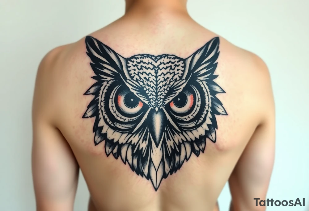 Abstract large colored tripping eye owl tattoo idea