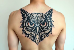 Abstract large colored tripping eye owl tattoo idea