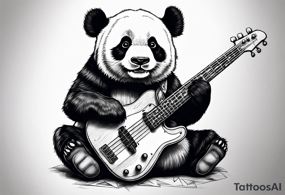 A panda playing the bass guitar tattoo idea