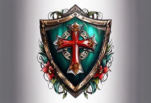 shield with the cross of Christ tattoo idea