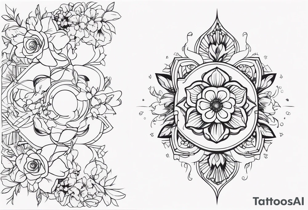 Cybersigilism mixed with floral design tattoo idea