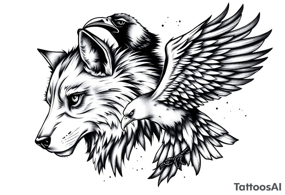 wolf, crow, eagle tattoo tattoo idea