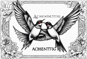 Two flying swallows with the word achentachetig tattoo idea