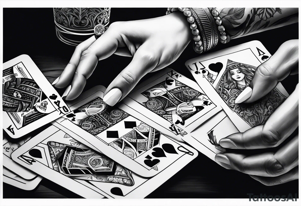 woman one hand holding poker cards tattoo idea