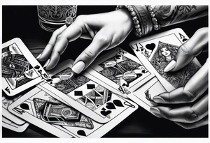 woman one hand holding poker cards tattoo idea