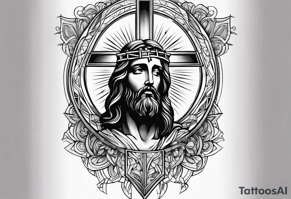 Jesus tattoo with cross tattoo idea