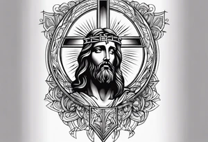 Jesus tattoo with cross tattoo idea