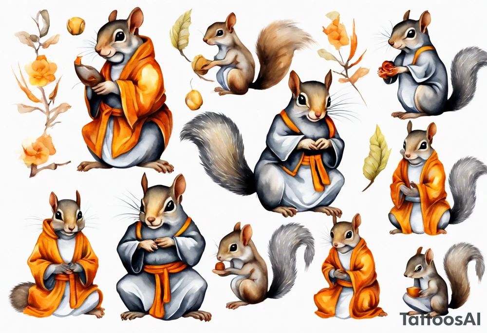 a grey squirrel dressed as a monk tattoo idea