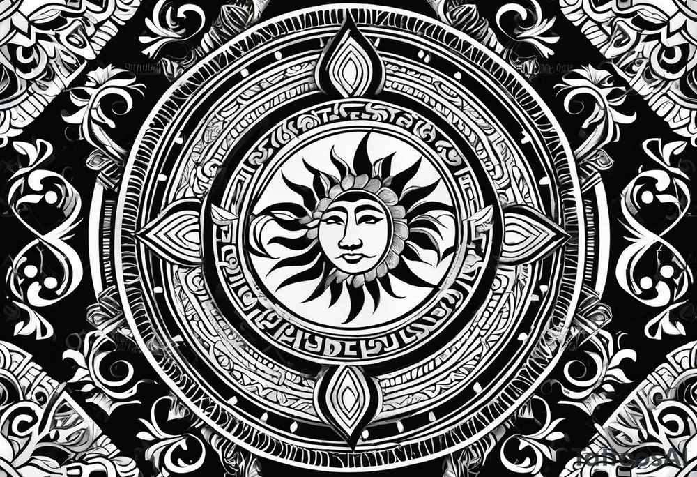 Filipino sun, Filipino Polynesian style, surname Reyes Espina, not vulgar, family crest round shape that looks good on a wrist or bicep, not traditional American tribal, family, love, not intricate or gaudy tattoo idea