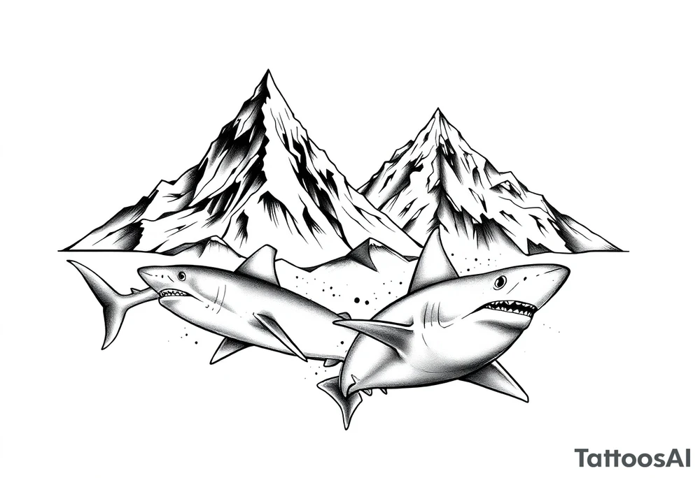 mountains and sharks tattoo idea