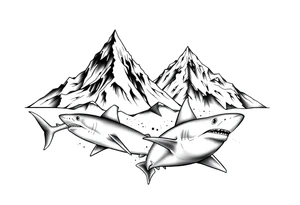 mountains and sharks tattoo idea