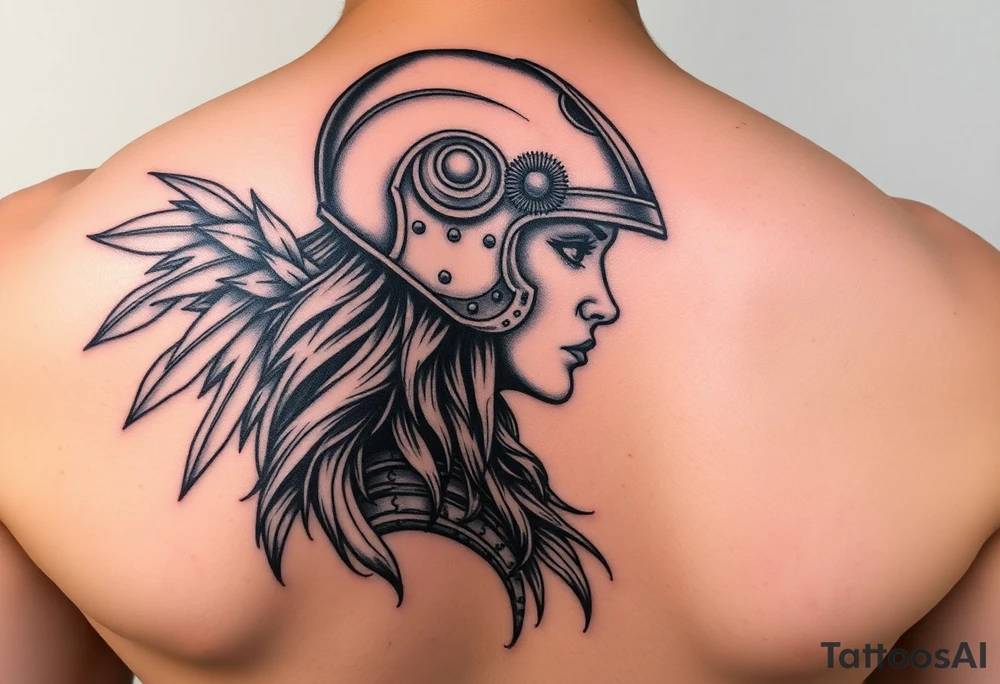 Realistic Valkyrie with helmet side profile tattoo idea