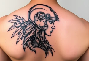 Realistic Valkyrie with helmet side profile tattoo idea